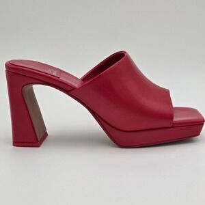 Jeffrey Campbell Women 9 Caviar Red Leather Square Toe Block Heel Mules